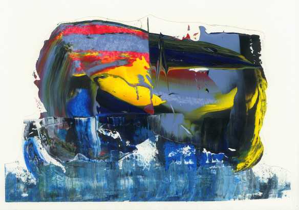 6 Wellenbrecher (Rompeolas), Medidas 21 x 29,7 cm, mancha 19 x 29 cm, enmarcado 31 x 41 cm, Acrílico sobre papel, Año 2014